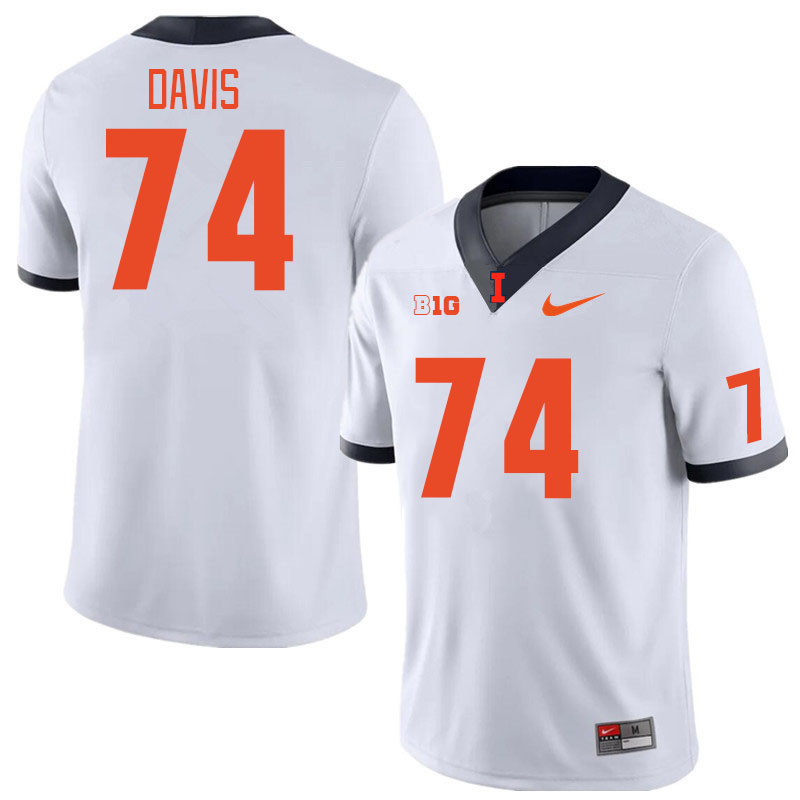 Men #74 Dylan Davis Illinois Fighting Illini College Football Jerseys Stitched Sale-White